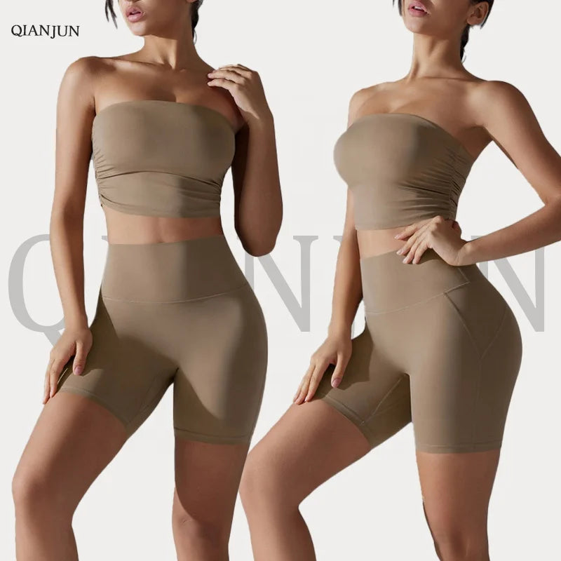 Custom Logo Anti Slip and Anti Glare Bra With Shorts Solid Fitness Yoga Sport Wear Women Plus Size Workout Yoga Sets