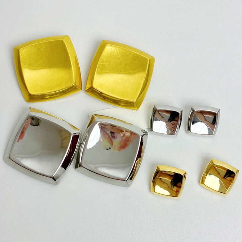 2024 New Arrival Irregular New Simple Stud Earring Exaggerated Large Geometric Square Copper Metal Trendy Earrings Women Jewelry