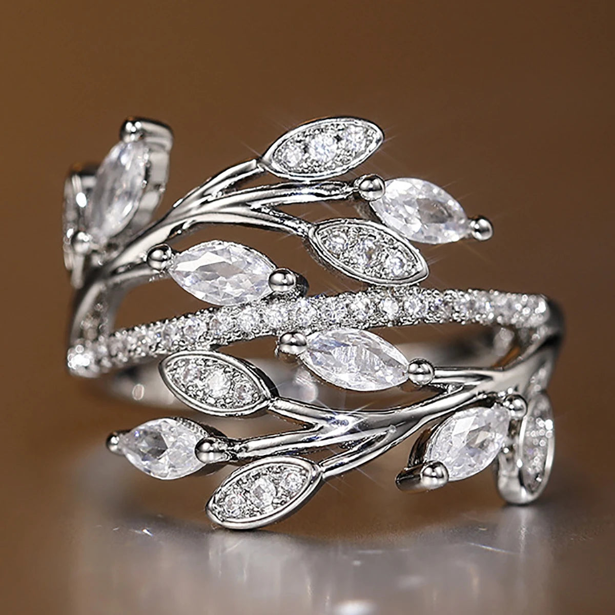 CAOSHI Creative Leaves Shaped Cross Design Cubic Zirconia Finger Rings for Women Wedding Fashion Jewelry Silver Plated CZ Rings