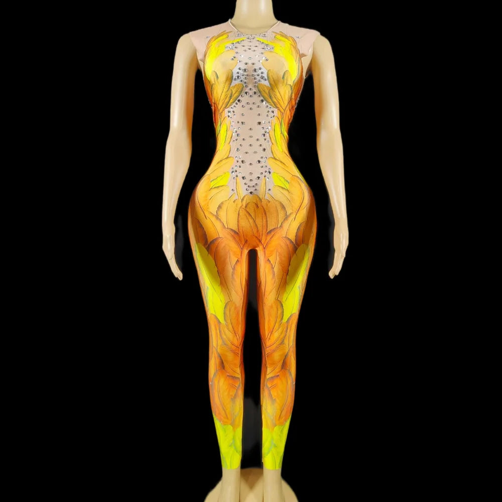 Fashion Sleeveless Rhinestone Show Outfits Pole Dance Leotard Female One Piece Bodysuit Bodycon Romper Club Party Women Jumpsuit