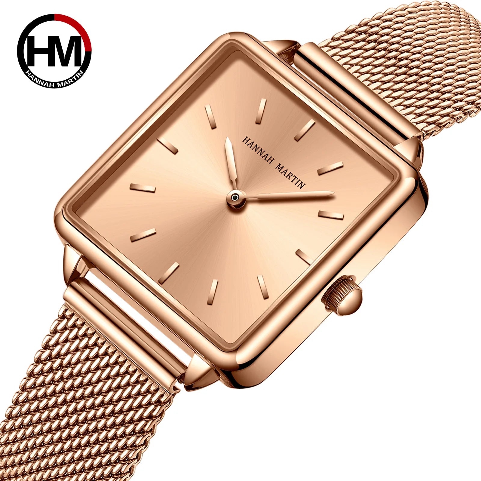 Hannah Martin 108 Solid Steel Band Japanese Quartz Movement Ladies Watches Waterproof Square Business Women Wristwatch