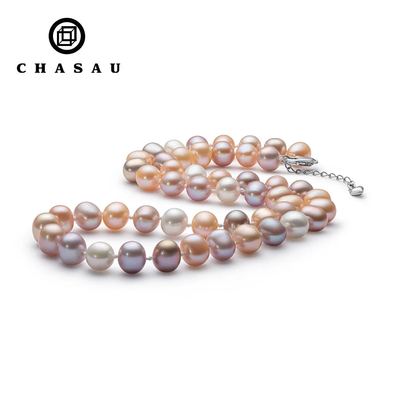 925 Silver Natural Fresh Water 8-9mm Freshwater Pearl Round Pendant Necklace Jewelry for Women