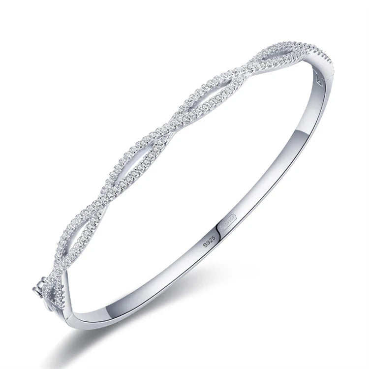 Korean Luxury Cross Wave Cuff Bracelet Bangle 925 Sterling Silver Simple Mirco Inlay Cz Iced Out Bangles for Women Gifts