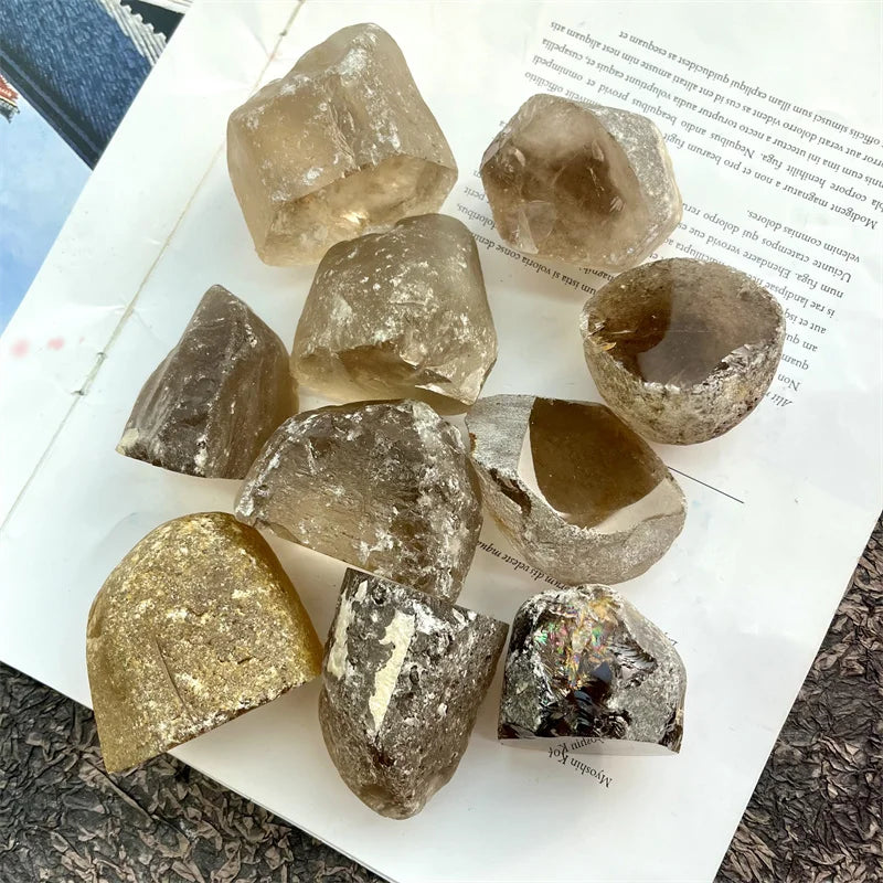 Wholesale Natural Smoky Quartz Crystal Raw Stone One Side Polished for Home Decoration