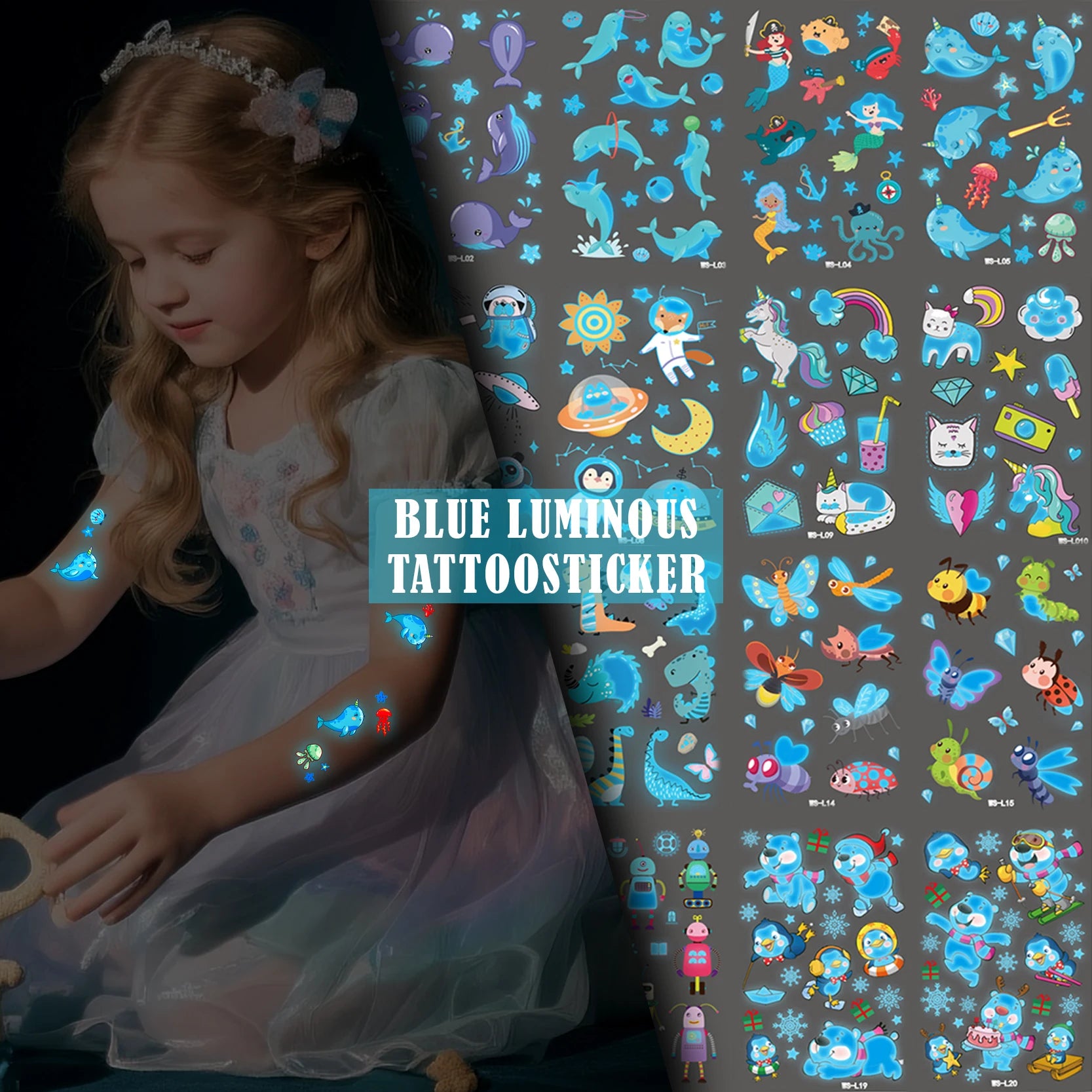 Custom Glow in Dark Tattoo Stickers - Blue Night Luminous Butterfly Flower for Body Art Waterproof & Temporary