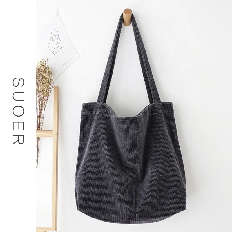 Chuanghua Corduroy Tote Bag Custom With Zipper Pocket Inside Corduroy Shoulder Bag Tote Bag With Zipper