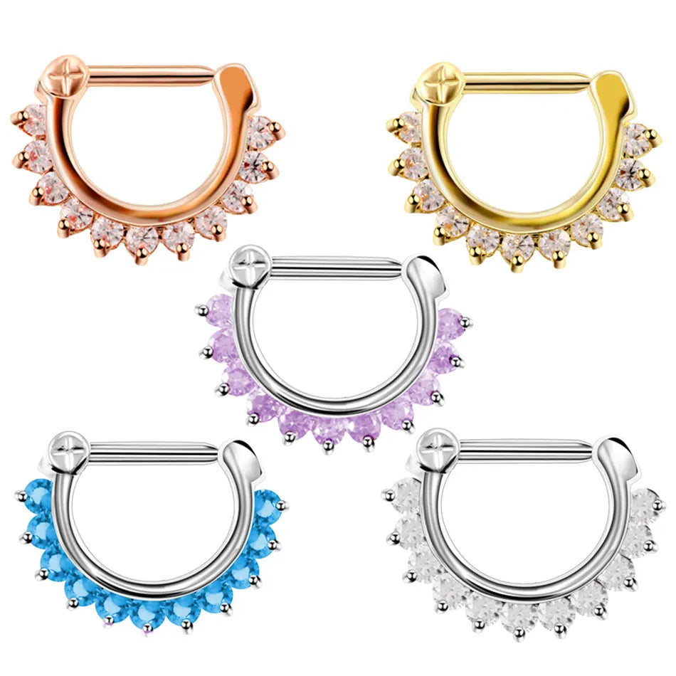 16g Copper Crystal Cartilage Earring Clicker Nose Rings CZ Ear Septum Helix Daith Clicker Piercing Jewelry