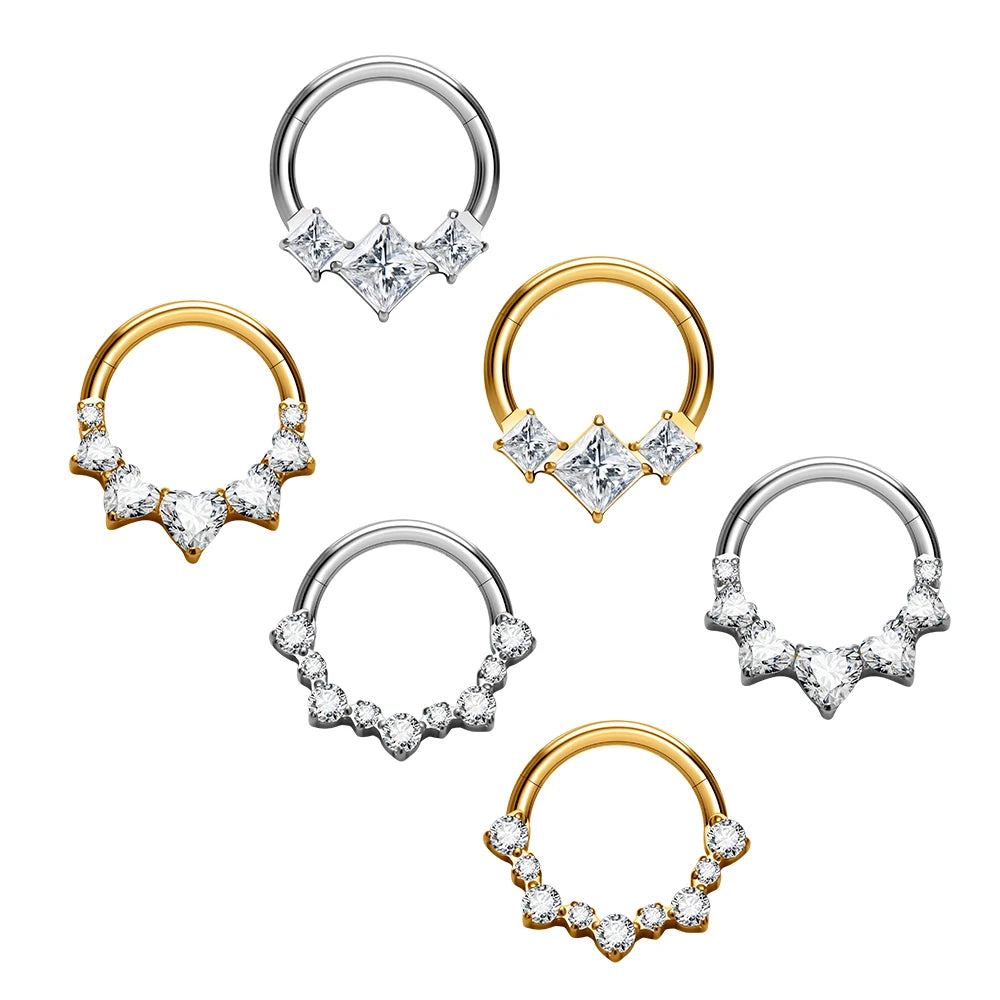 ASTM F136 Titanium 16G Nose Rings Crown Shaped CZ Crystal Septum Clicker Earrings Helix Daith Lobe Ear Piercing Jewelry