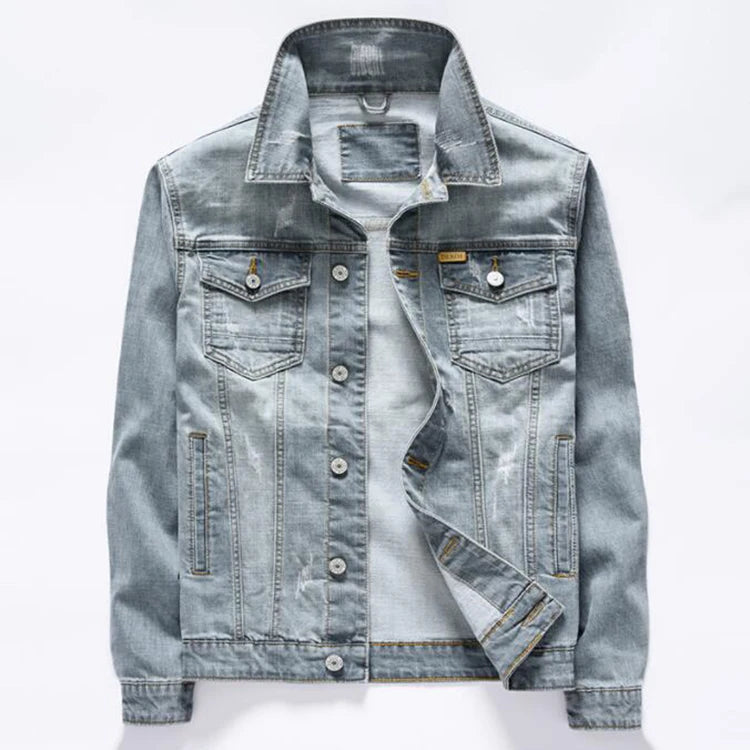 Classic Style Men's Vintage Blue Denim Jacket Spring and Autumn New Stretch Cotton Casual Jeans Coat Male Brand Clothes