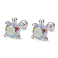 Dainty 999 Sterling Silver Colorful Zircon Turtle Screw Back Stud Earring Cute Animal Cz Diamond Cartilage Earrings for Women