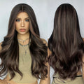 Factory Shipment Brown Long Body Wave Synthetic Wigs Highlight Mixed Color Wig for Women Daily Natural Looking Hair Wig