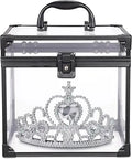 Toiletry Organizer Box 8x7x7.5inch Clear Crown Box Train Case with Latches & Handle Travel Makeup Tools Storage Organizer