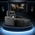 Black Leather Recliner Sofa for Home Theater Power Reclining Cup Holder Chair with Row 1 for Living Room Coffee Tables