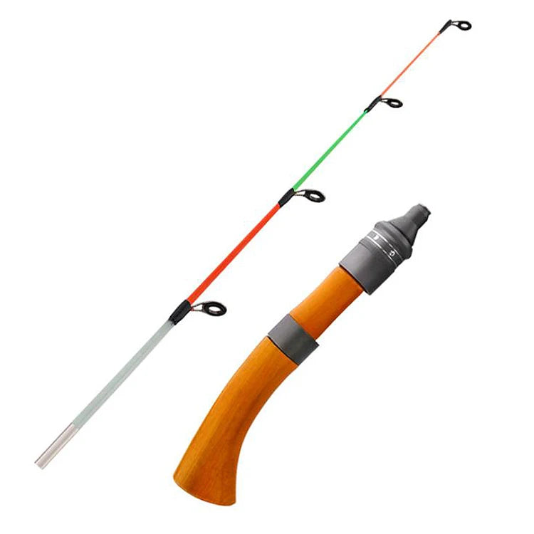 WEIHE  59cm Ice Fishing Pole Rod Shrink Freshwater Solid Wood Handle Fiberglass Rod Tips Outdoor Fish Tackle Pesca Iscas Tools