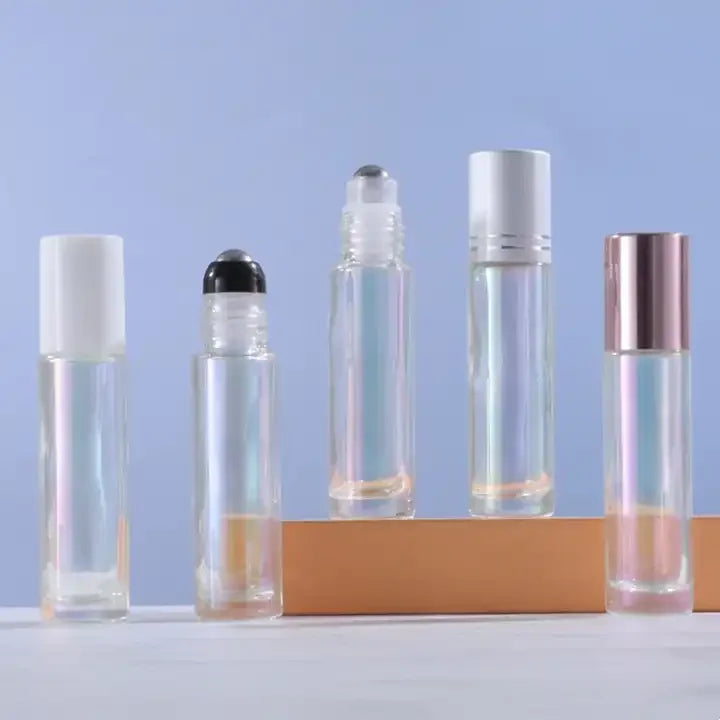 New Color 10 ML Transparent Wooden Lid Perfume Metal Roller Essential Oil Roll on Bottles
