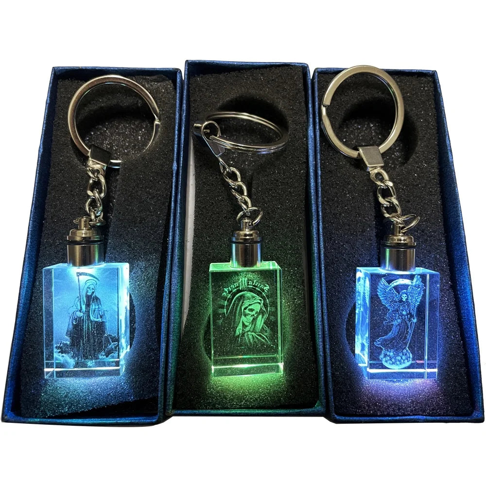 Customized Azrael Death Keyholder Grim Reaper Keychain From Mexico Santa Muerte with LED Made From Crystal