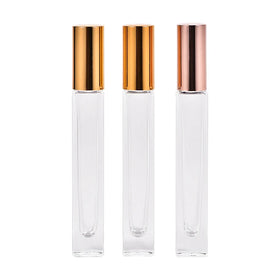 Custom 10ml Transparent Mini Glass Roller for Ball Perfume Bottles New Roll-On Seal with Square Shape and Roller Screw Top Lid