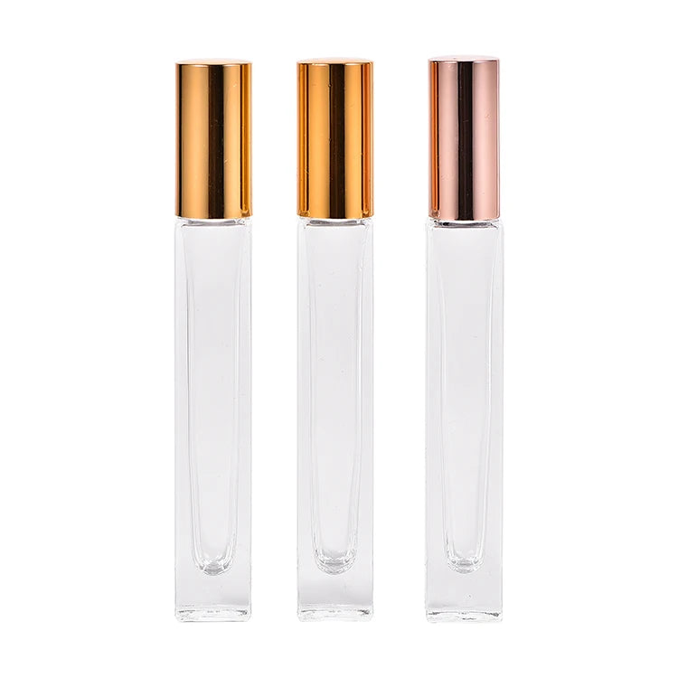 Custom 10ml Transparent Mini Glass Roller for Ball Perfume Bottles New Roll-On Seal with Square Shape and Roller Screw Top Lid