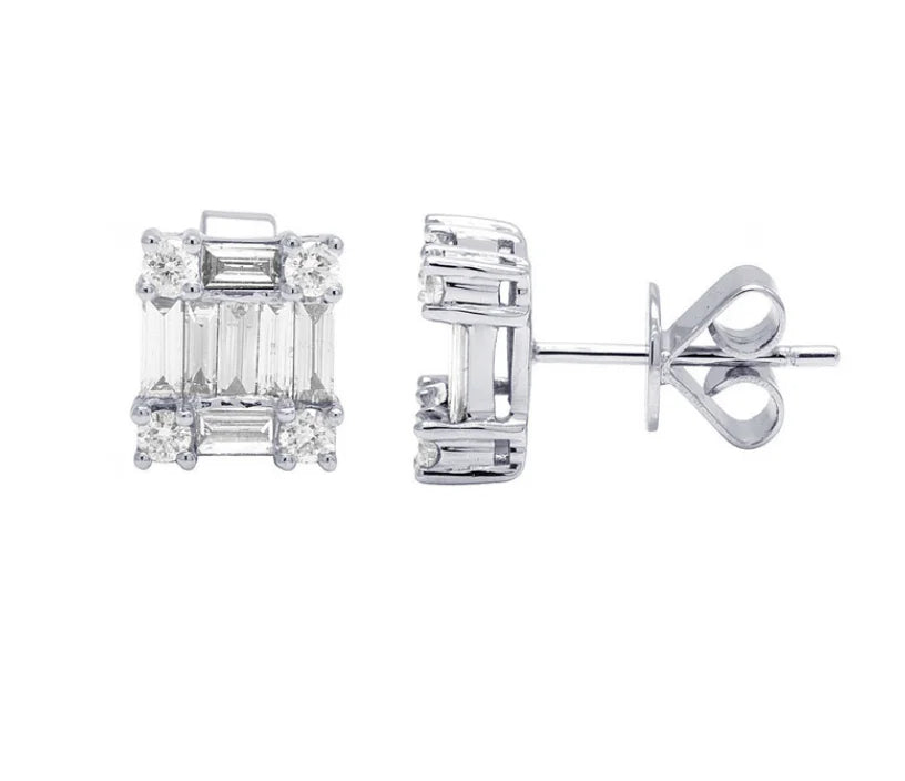 Newest Fashion 2020 Square Baguette 14k Gold Plated Earring Hip Hop Styles Iced Out Screw Back Stud Earrings Jewelry for Men