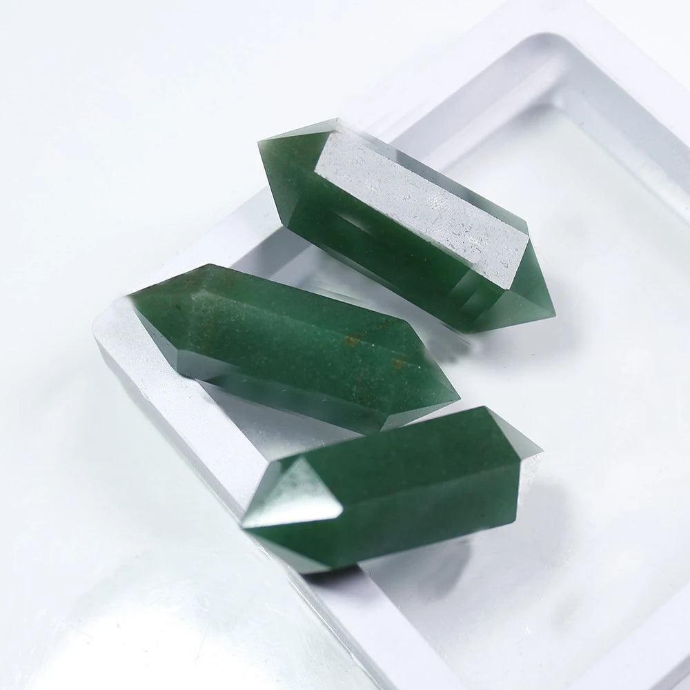 Natural Green Aventurine Healing Crystal Wands Height 6 Faceted Prism Wand Double Point Chakra Stone