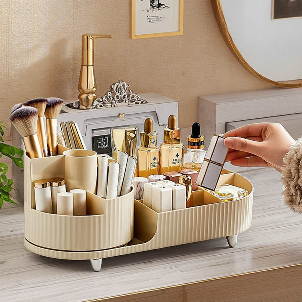 Rotating Makeup Brush Organizer Storage Box for Cosmetics Bedroom Desktop Storage Tray