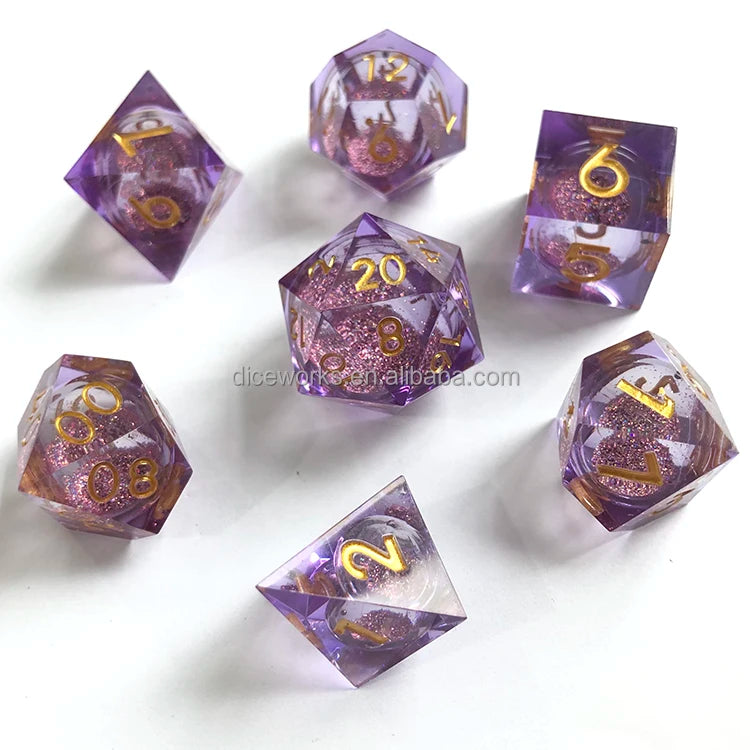 Sharp Edge Custom Logo Dungeons & Dragons Resin Liquid Core Metal Dice Board Games Playing Card Game with Sharp Dice Sharp Edge