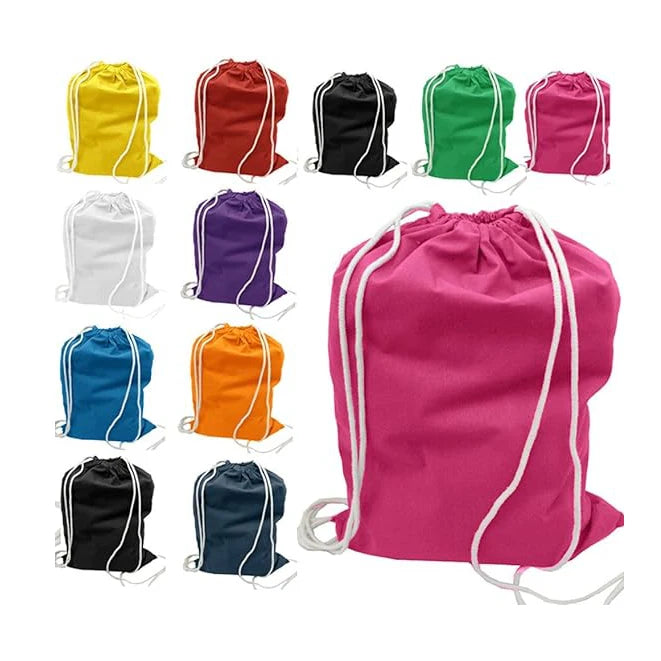 Wholesale Eco Library School Backpacks Cotton Canvas Cinch Large Capacity Colorful Cheap Fabric Drawstring Bag