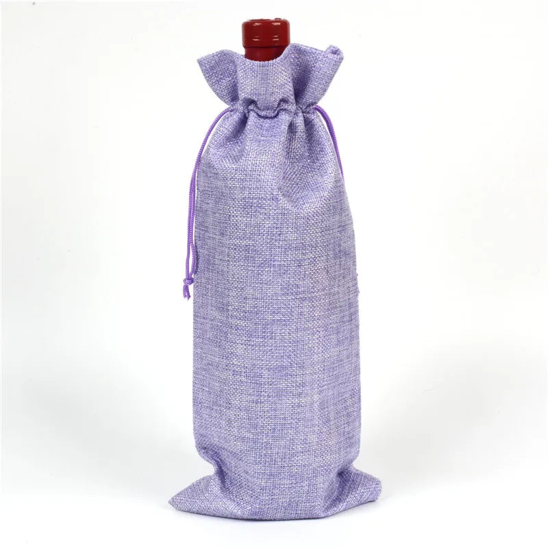 Jute Burlap Linen Wine Bottle Drawstring Bag Champagne Wine Gift Packaging Pouch 15*35cm in Stock