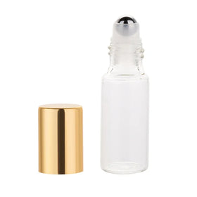 5ml 10ml Empty Essential Oil Roller Bottle with Shiny Gold Screw Cap Lid and Steel Roller for Ball