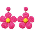 Handmade Women Statement Colored Flower Pendent Drop Raffia Straw Earring