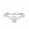 Micro Zircon Brilliant Heart Cut 925 Sterling Sliver Moonstone Letter V Shaped Ring