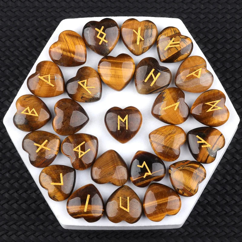 25PCS Natural Stone Rune Stones Set for Divination for Witchcraft Party Game Spiritual Beginners' Norse Pagan Tools Crystal Gift