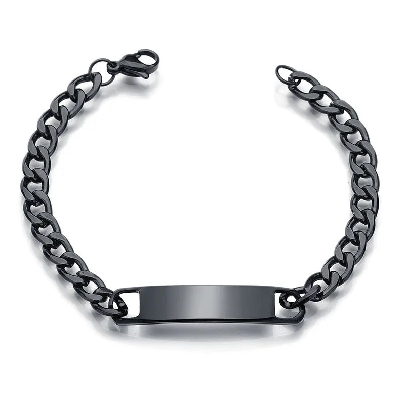 Mirror Polished Silver Gold Black Color Stainless Steel Bracelet Blank Bar Charm for Engraving Metal Bracelet