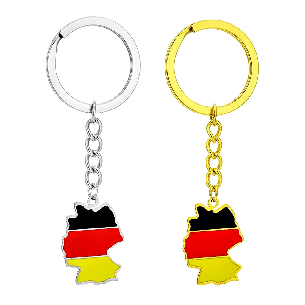Stainless Steel Enamel Germany Country Flag Charm Keychain Key Ring 18K Gold Plated Enameled Deutschland Map Pendant Key Chain