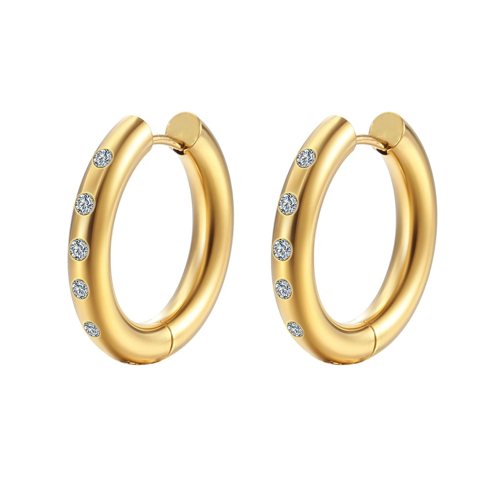 Women Ins Trendy 18k Pvd Gold Plated Stainless Steel Shell Pearl Cubic Zirconia Hoop Earrings