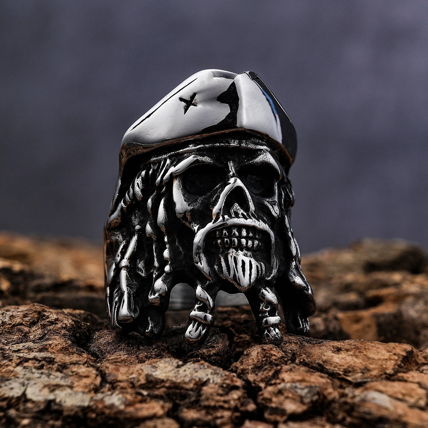 Punk Statement Stainless Steel Biker Skull Pirate Captain Pendant Bikers Rock&roll Rapper Ring Men Gift