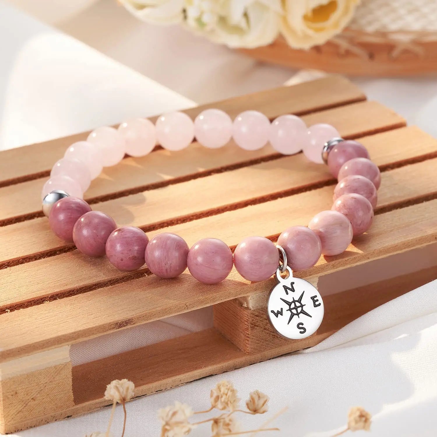 New Fashion Compass Pink Crystal Girls Bracelets Charm Mahogany Grain Accessories Bracelet Aonaya Jewelry Factory Wholesale