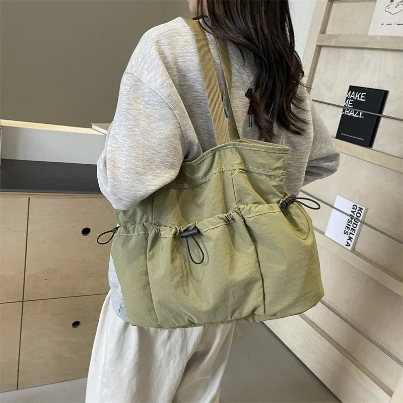 Simple Women Multi-pocket Nylon Shoulder Bags Solid Color Large Capacity Ladies Travel Handbags Casual Female Portable Tote Bag