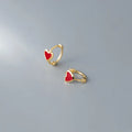 Romantic 925 Sterling Silver Heart Earrings Red Enamel Gold Plated Fine Jewelry Geometric Love Heart Hoop Ear Weddings Parties