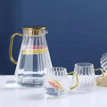 Juice Water Teapot Milk Coffee Beverage Carafe Jug Large Capacity Clear Vertical Striped High Borosilicate Glass Pitcher Set