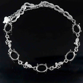 Sterling Silver 6*8mm Semi Mount Bracelet Empty Support Blank Claw Setting S925 Mountain Base Holder Without Stone Inlay for DIY