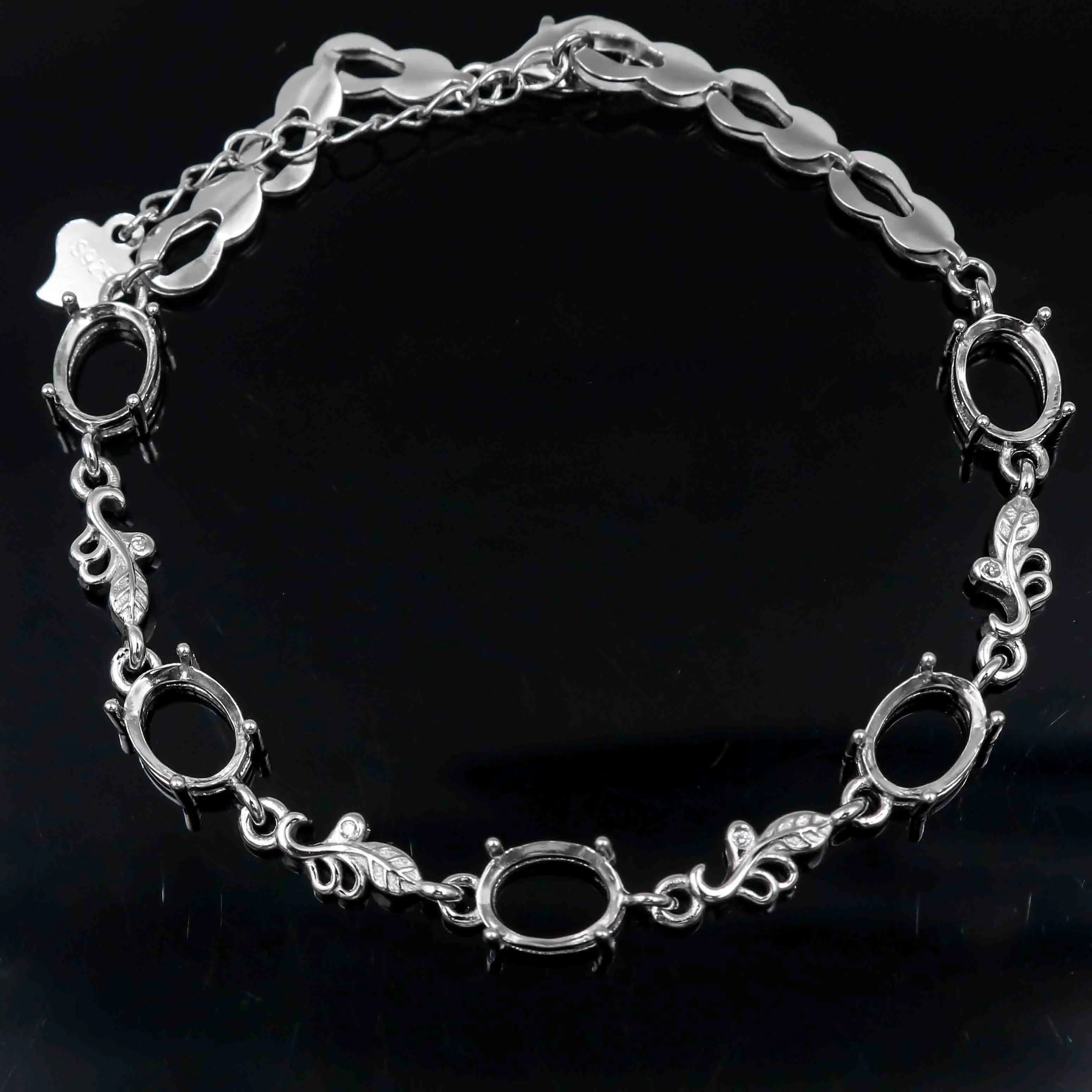 Sterling Silver 6*8mm Semi Mount Bracelet Empty Support Blank Claw Setting S925 Mountain Base Holder Without Stone Inlay for DIY
