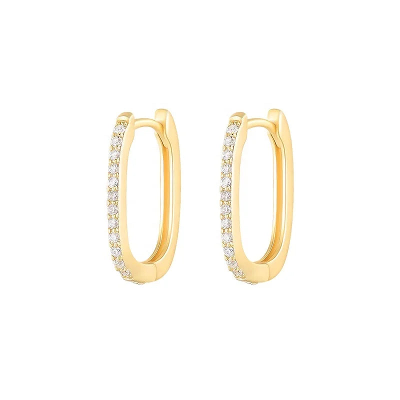 925 Sterling Silver Black Oval Dainty Zircon Pave Huggie Earring Fashion Jewelry Wholesale