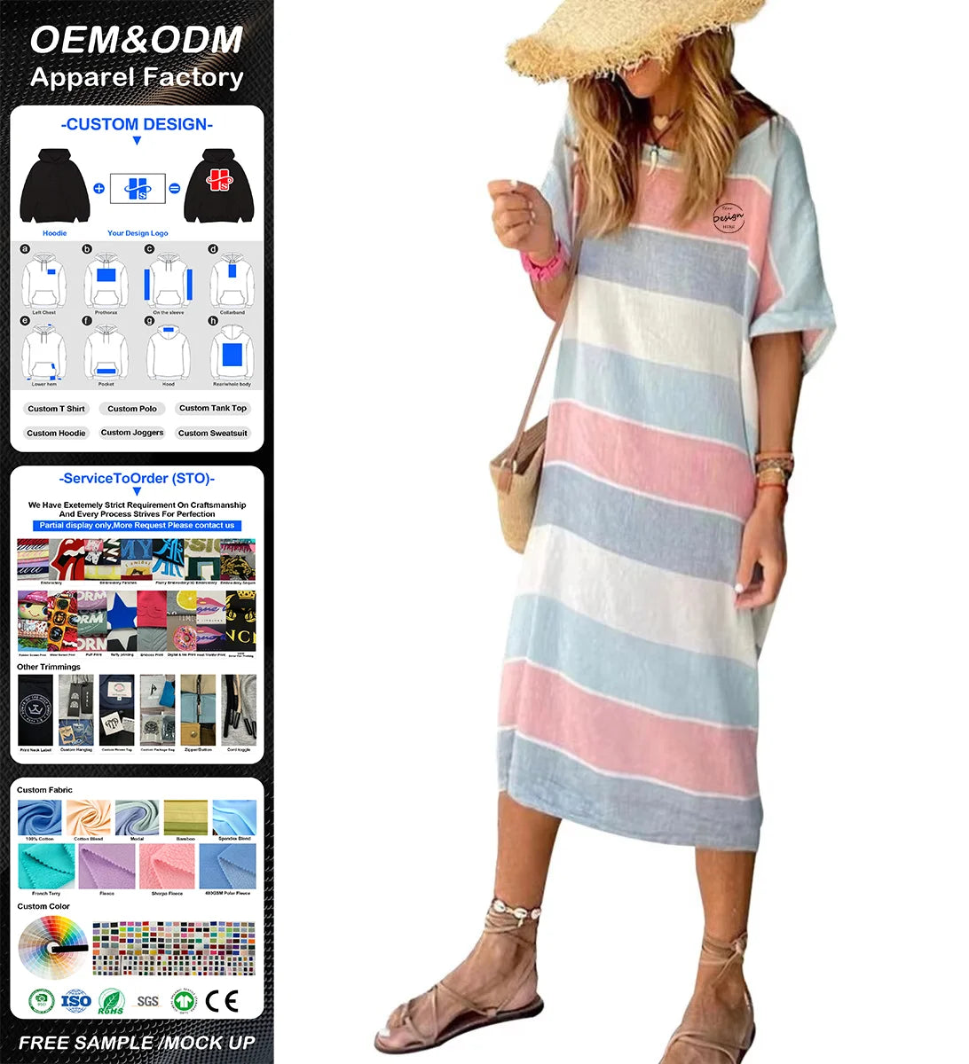 Summer Fashion Casual Women Short Sleeve Side Slit  Round Neck Cotton Plus Size Loose Fit Stripes Long T Shirts