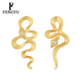 18K Gold Frosted Snake Stud Earrings With Zircon Womens Statement Fashion Animal Earring Custom 925 Sterling Silver Fine Jewelry