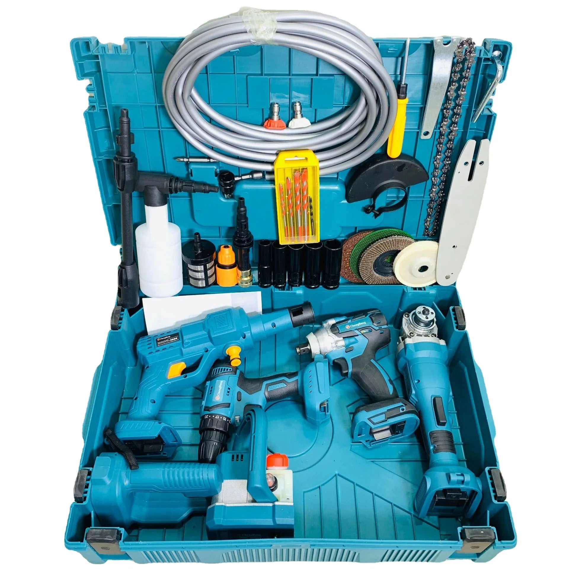 Set of 5pcs Combination Power Tool Kits Electric Impact Drill Brushless Angle Grinder Cordless Wrench Car Washer Gun Chain Saw