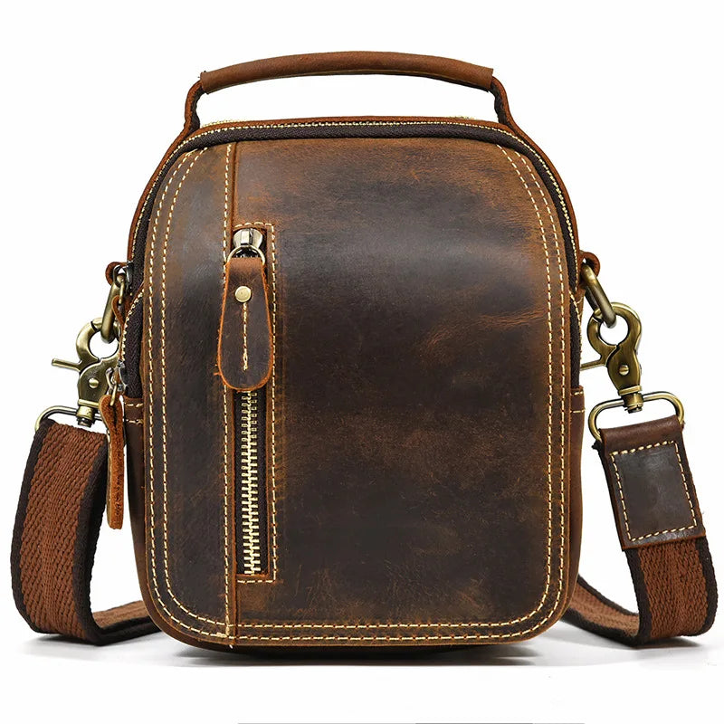 Andong Male Crazy Horse Leather European Retro Shoulder Bag Men Casual Messenger Bags Waist Belt Bag