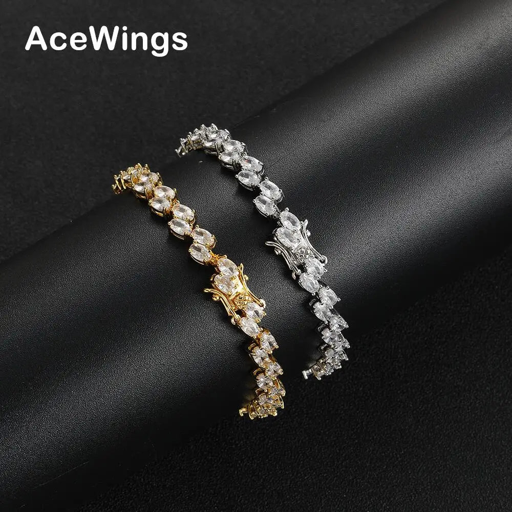 BB225 Bling Jewelry Unisex Fashion Geometric Gold Plated Brass Cubic Zircon Tennis Chain Bracelet