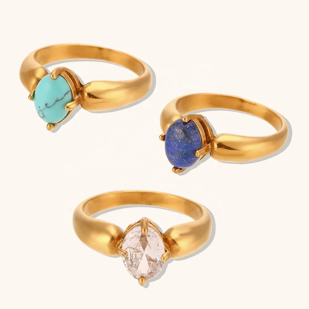 Dingran High Fashion Marquise Cubic Zirconia Stainless Steel Jewelry ZIRCON Natural Gemstone Lapis Turquoise Rings