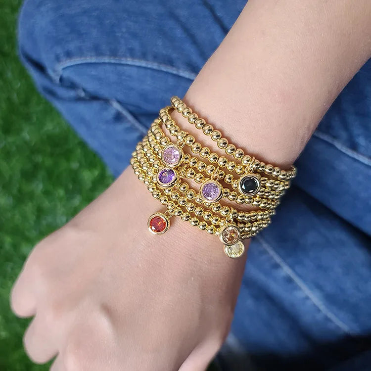 BC1359 Fashion Tiny Gold Beads Bracelet with Round Zircon CZ CharmCharm Cubic Zircon Wrist Ladies bracelet